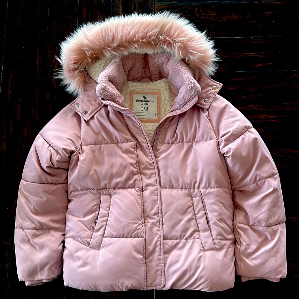 Abercrombie girls fur lined hooded puffer jacket